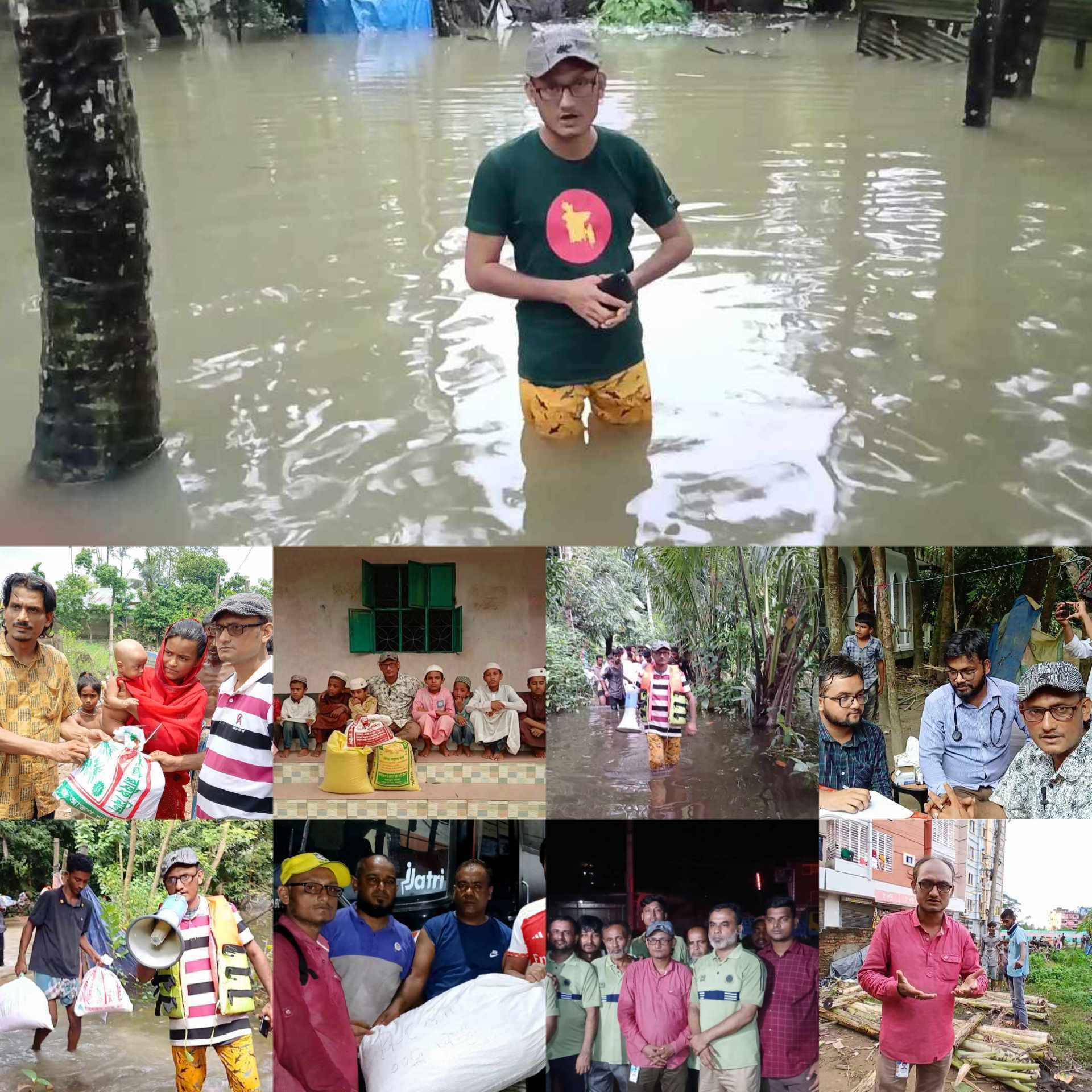 বানভাসি মানুষদের পাশে দাঁড়িয়ে বিরল দৃষ্টান্ত স্থাপন করেন সাংবাদিক হাসনাত তুহিন