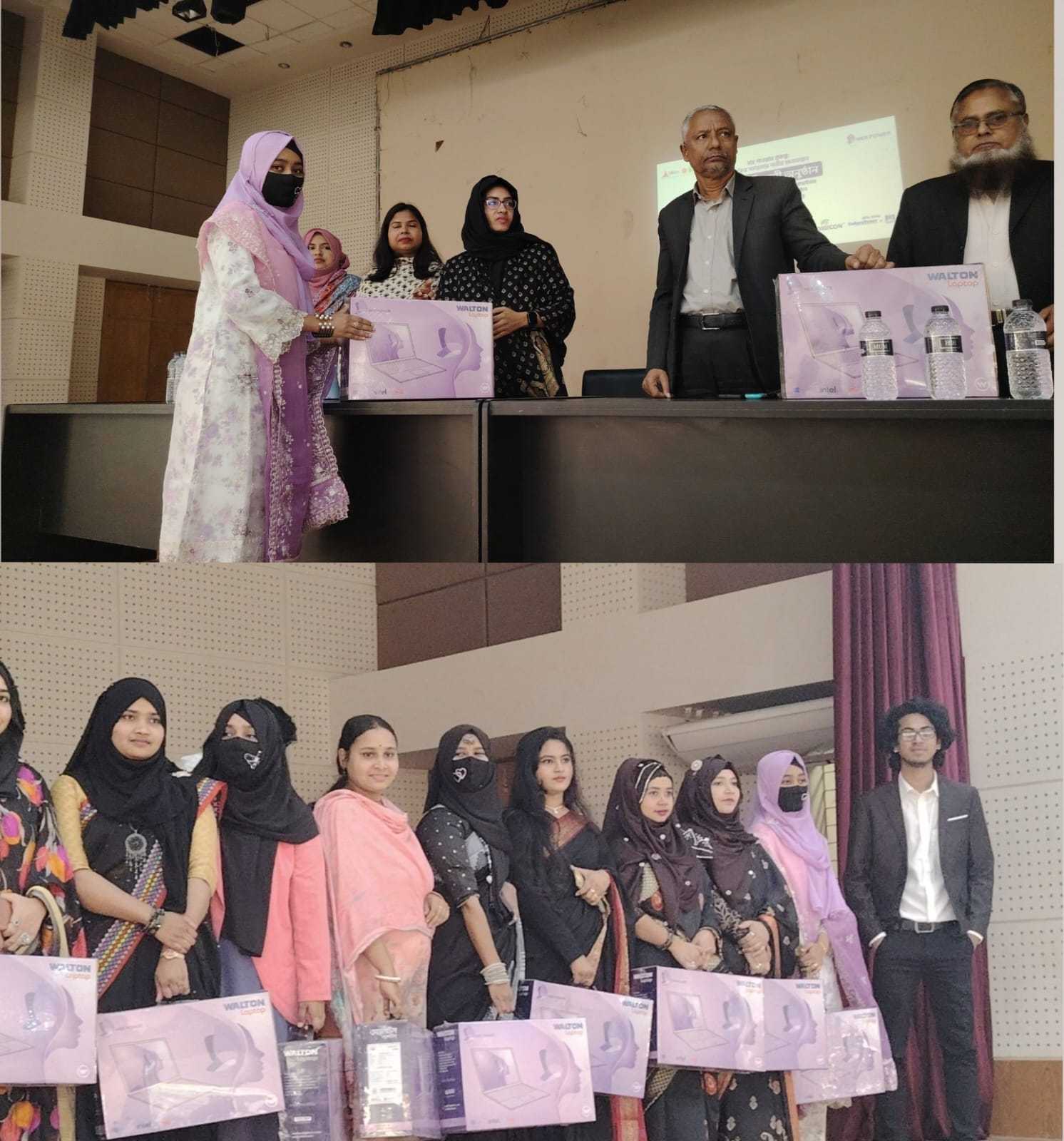 মাদারীপুরের শিবচরে হার পাওয়ার প্রকল্পের ২য় ও ৩য় পর্যায়ের ১৬০ জন নারী প্রশিক্ষণার্থীর মধ্যে ল্যাপটপ বিতরণ